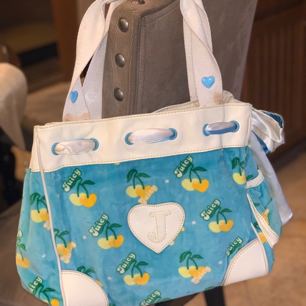 Juicy Couture Teal/Yellow Velvet Handbag